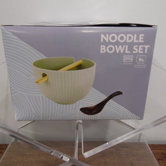 Noodle Bowl Set Matching With Chopsticks & Spoon Green - Picture 2 of 5
